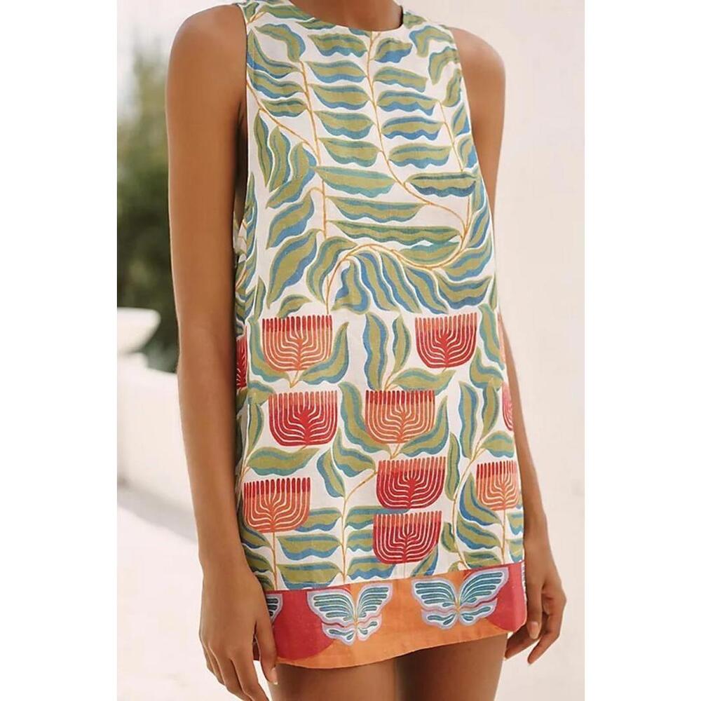 Celandine x Carla Petelski Mini Linen Blend Shift Dress Size XS Novelty Multi - Picture 3 of 3